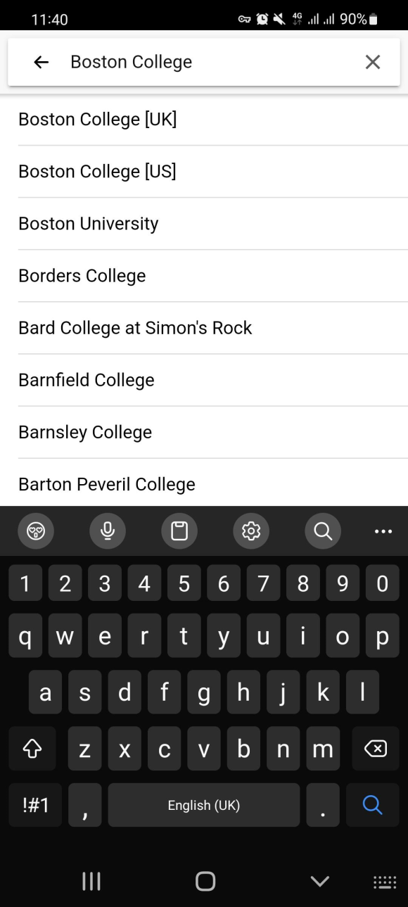 Search for Boston College [UK]