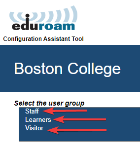 Eduroam Step 1. Click on the user group that relates to you.